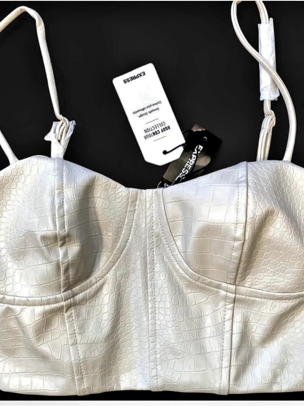Express Body Contour Croc Faux Leather Corset Bustier Cropped Top White size XS